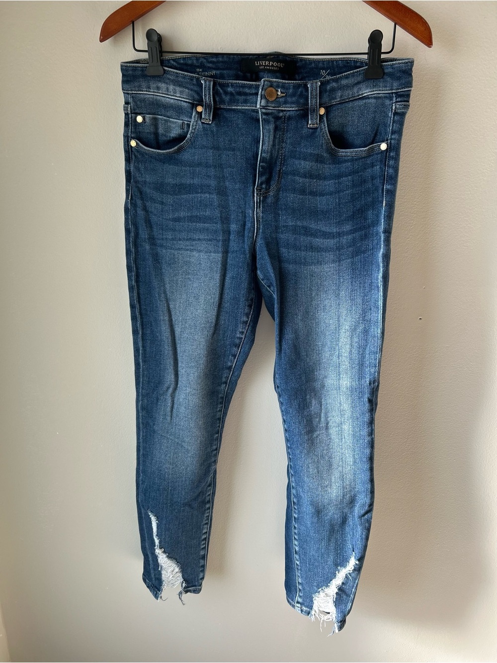LIVERPOOL LOS ANGELES The Ankle Skinny Jeans Distressed Hem Dark Wash Size 10/30 - Picture 2 of 7